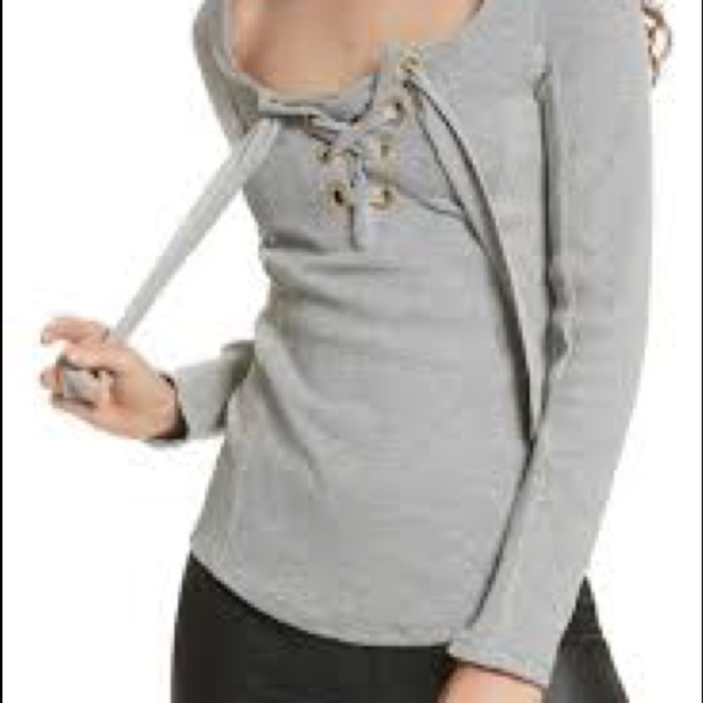 FREE PEOPLE KNIT LONG SLEEVE TOP LACE UP FRONT M - Picture 4 of 15